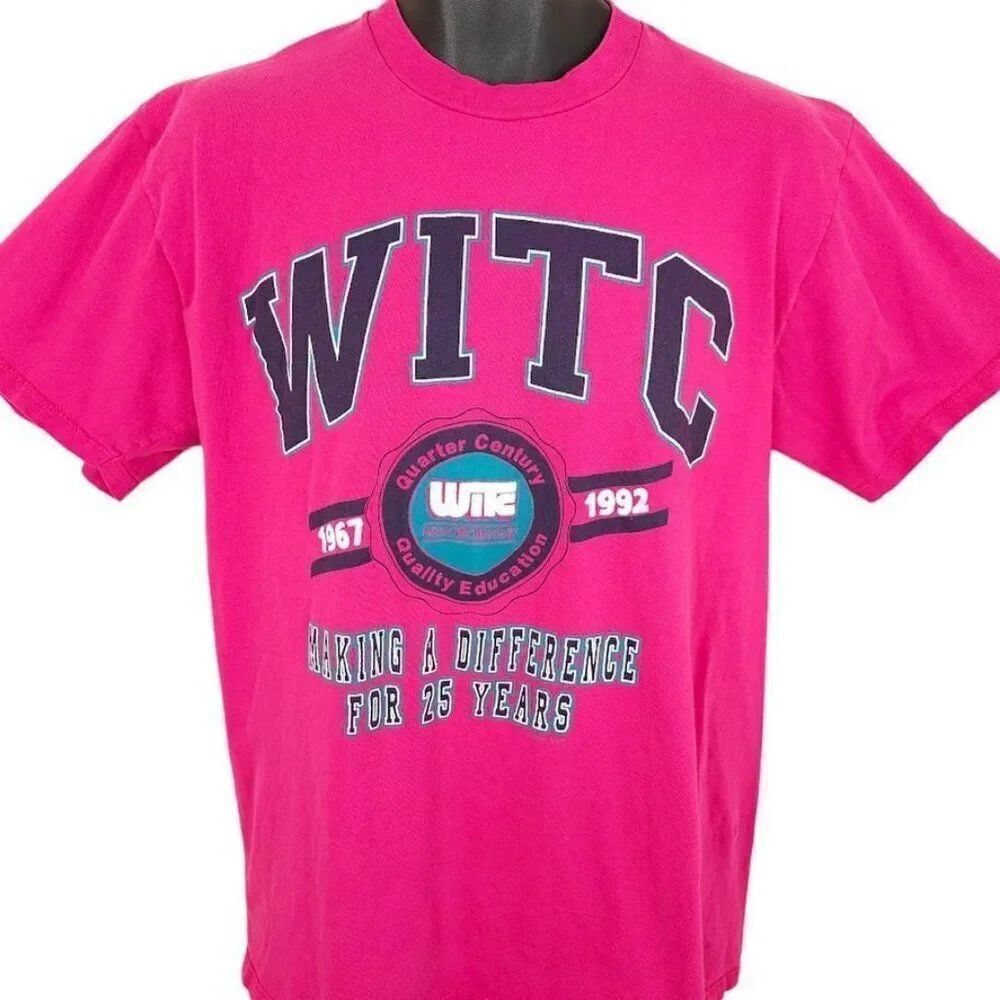 Vintage WITC T Shirt Mens Size Large Pink 90s Northwood Technical College USA